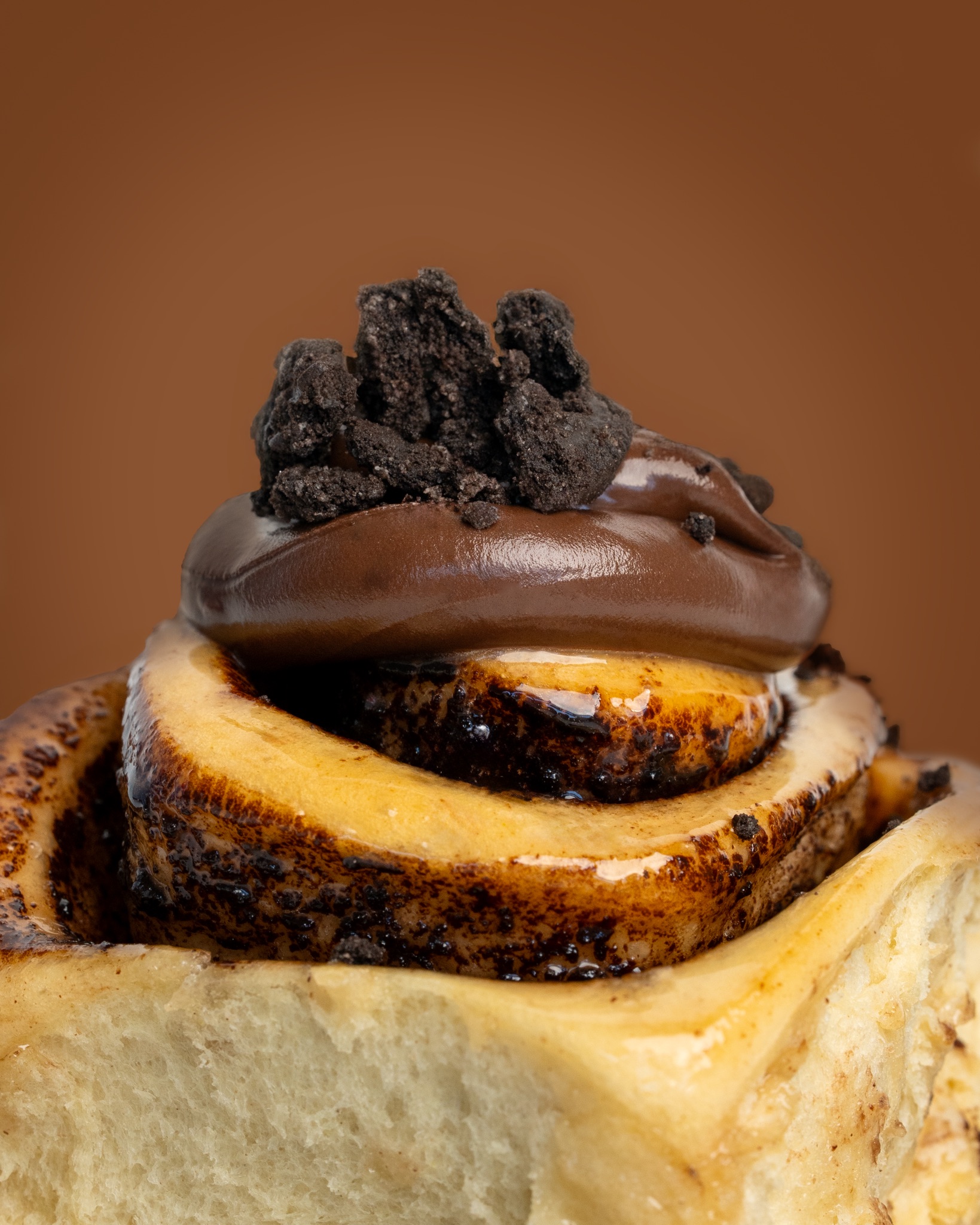 Cinnamood cinnamon roll with chocolate topping