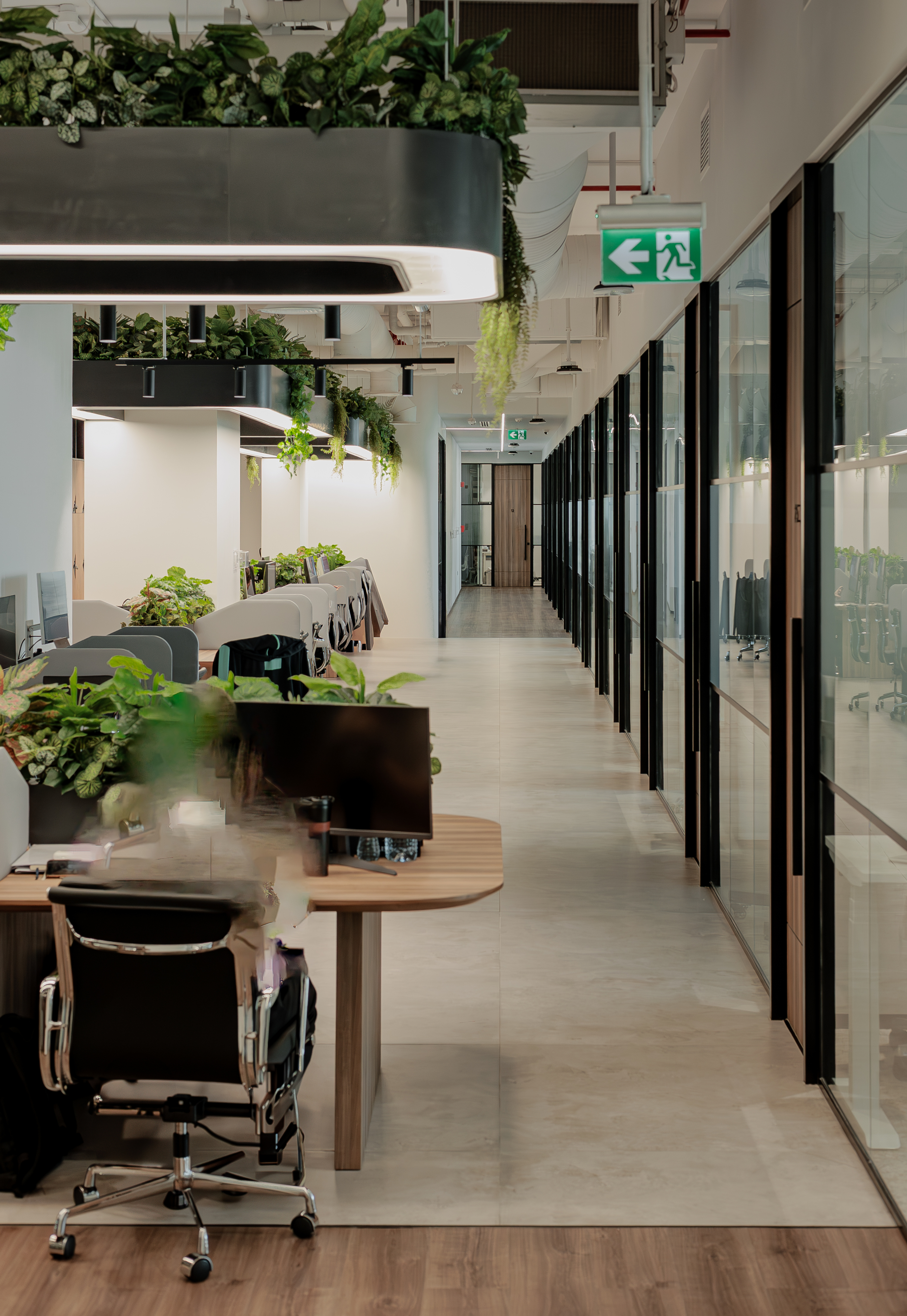 Flowork workspace corridor and office interior